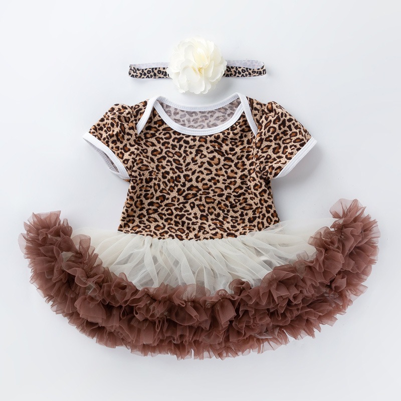 Baby Girl Floral Romper Dress Short Sleeve Princess Bodysuit Tutu Skirt Newborn Birthday Party Outfit with Headband