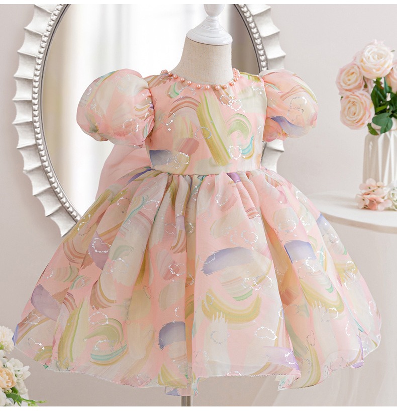 New Summer Toddler Baby Girl Puff Sleeve Bowknot Tulle Tutu Dress Kids Princess Party Dress