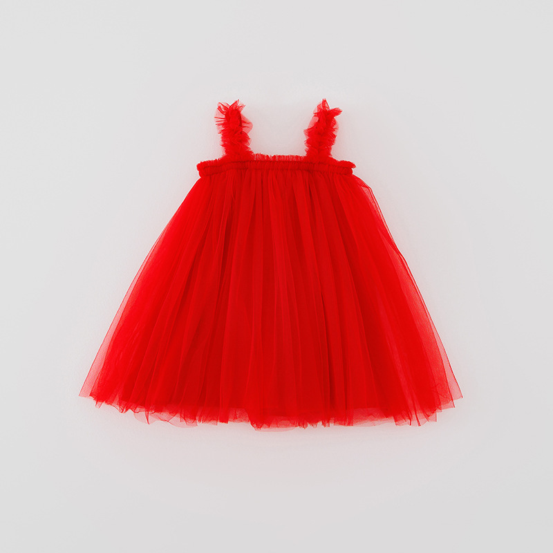 Summer Baby Girl Tulle Tutu Dress - Sleeveless Ruffle Trim Princess Dress for Toddlers, Fluffy Mesh Party Dress for Kids