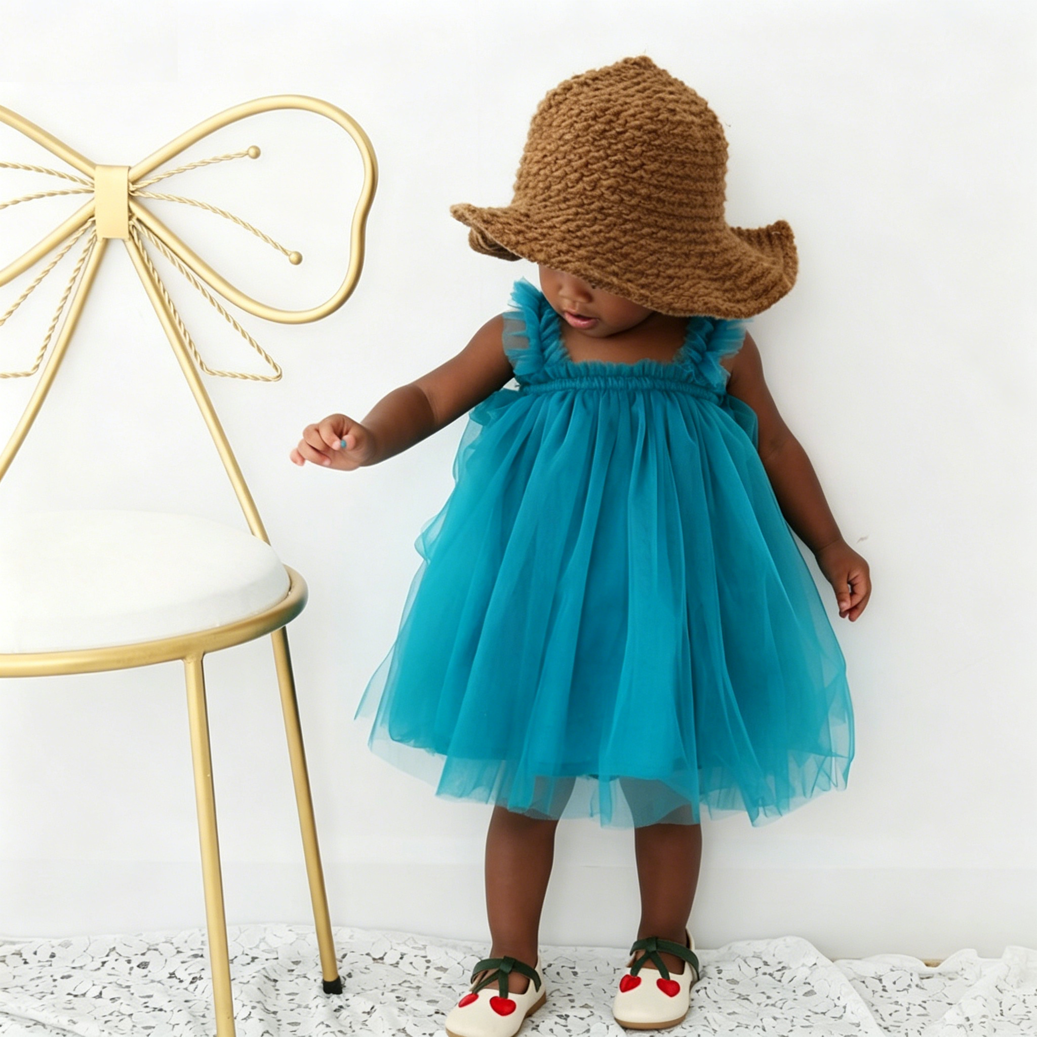 Summer Baby Girl Tulle Tutu Dress - Sleeveless Ruffle Trim Princess Dress for Toddlers, Fluffy Mesh Party Dress for Kids