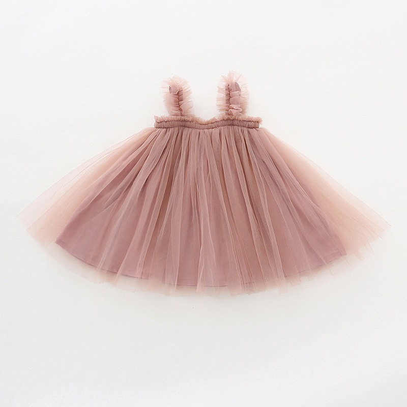 Summer Baby Girl Tulle Tutu Dress - Sleeveless Ruffle Trim Princess Dress for Toddlers, Fluffy Mesh Party Dress for Kids