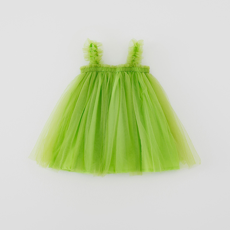 Summer Baby Girl Tulle Tutu Dress - Sleeveless Ruffle Trim Princess Dress for Toddlers, Fluffy Mesh Party Dress for Kids