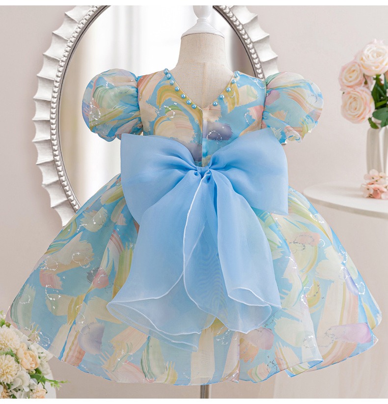 New Summer Toddler Baby Girl Puff Sleeve Bowknot Tulle Tutu Dress Kids Princess Party Dress