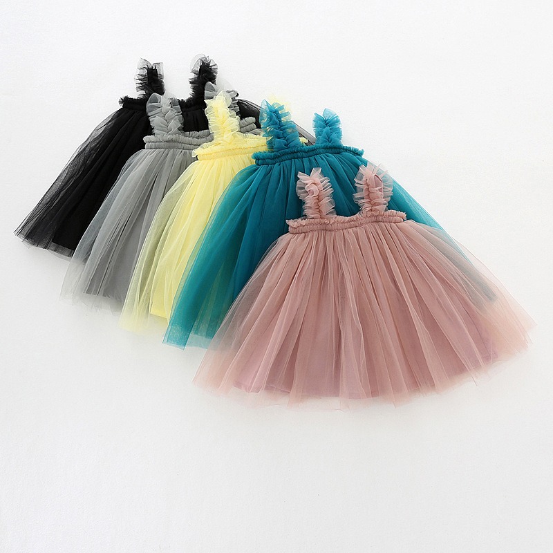 Summer Baby Girl Tulle Tutu Dress - Sleeveless Ruffle Trim Princess Dress for Toddlers, Fluffy Mesh Party Dress for Kids