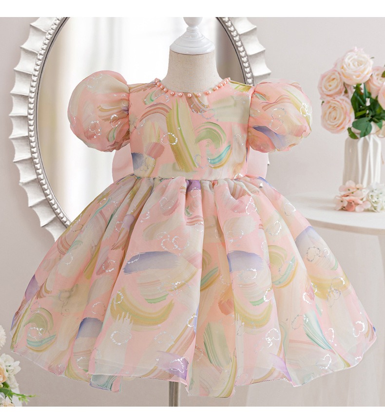 New Summer Toddler Baby Girl Puff Sleeve Bowknot Tulle Tutu Dress Kids Princess Party Dress