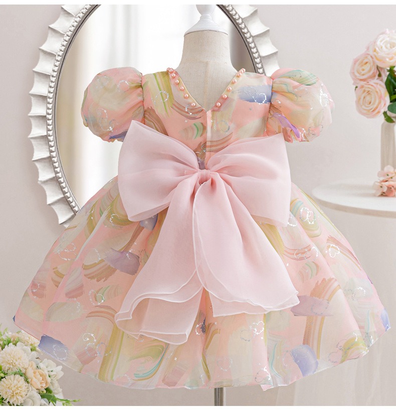 New Summer Toddler Baby Girl Puff Sleeve Bowknot Tulle Tutu Dress Kids Princess Party Dress