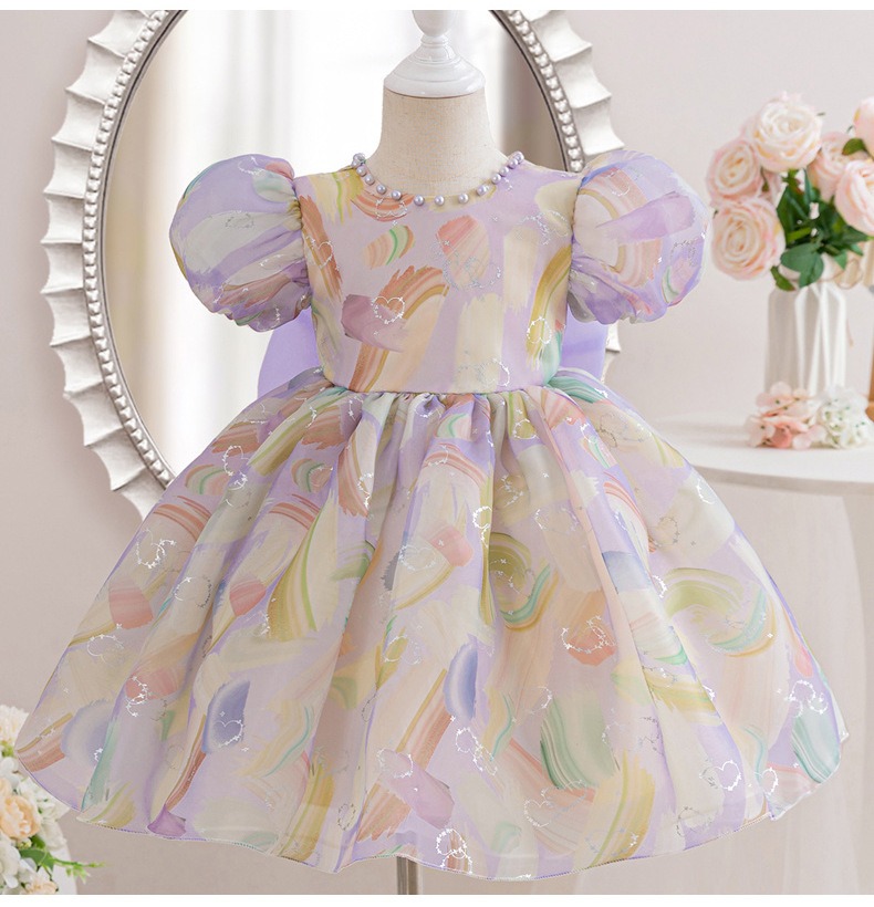 New Summer Toddler Baby Girl Puff Sleeve Bowknot Tulle Tutu Dress Kids Princess Party Dress