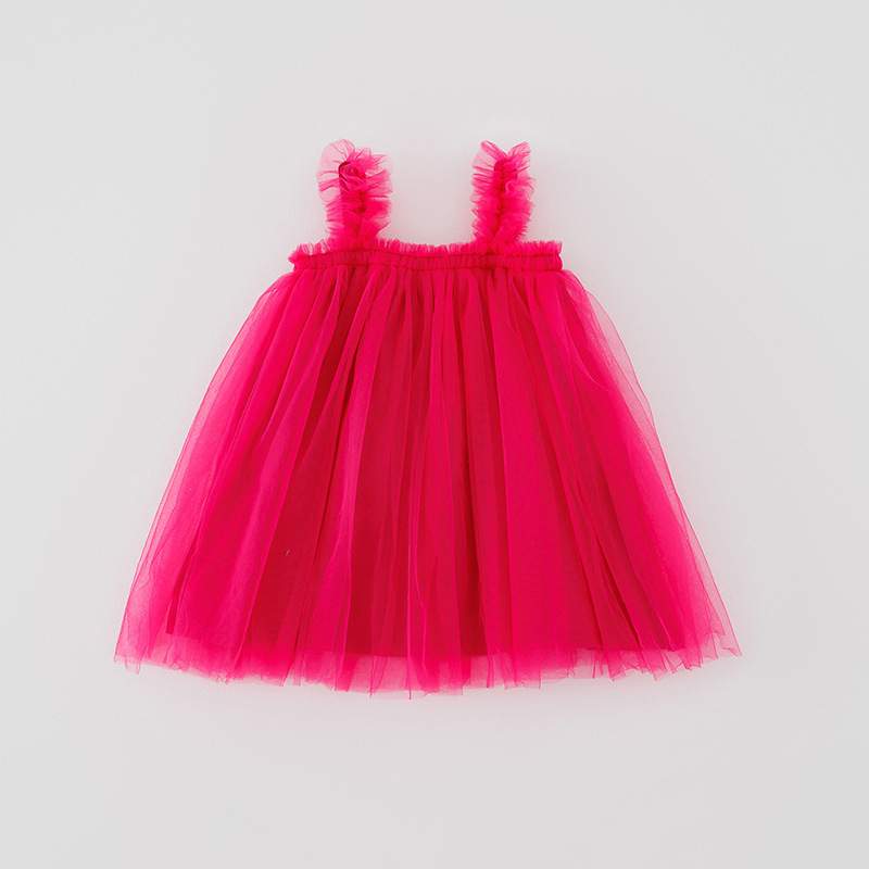 Summer Baby Girl Tulle Tutu Dress - Sleeveless Ruffle Trim Princess Dress for Toddlers, Fluffy Mesh Party Dress for Kids