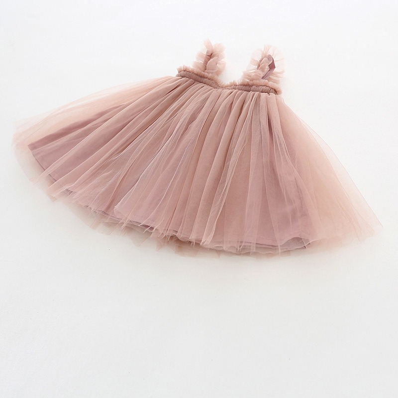 Summer Baby Girl Tulle Tutu Dress - Sleeveless Ruffle Trim Princess Dress for Toddlers, Fluffy Mesh Party Dress for Kids