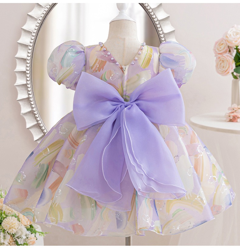 New Summer Toddler Baby Girl Puff Sleeve Bowknot Tulle Tutu Dress Kids Princess Party Dress