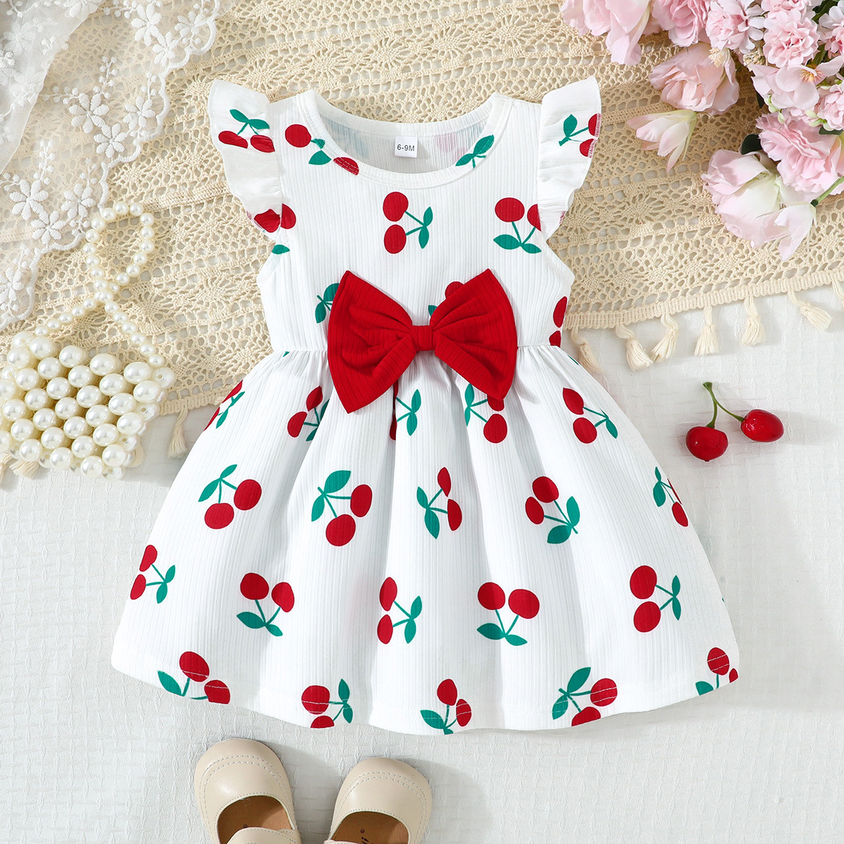 Cute Baby Girls 2-in-1 Dress Pack - Summer Ribbed Bow Dress + Floral/Print Ruffle Sleeve Dresses, Kids Party & Daily Wear