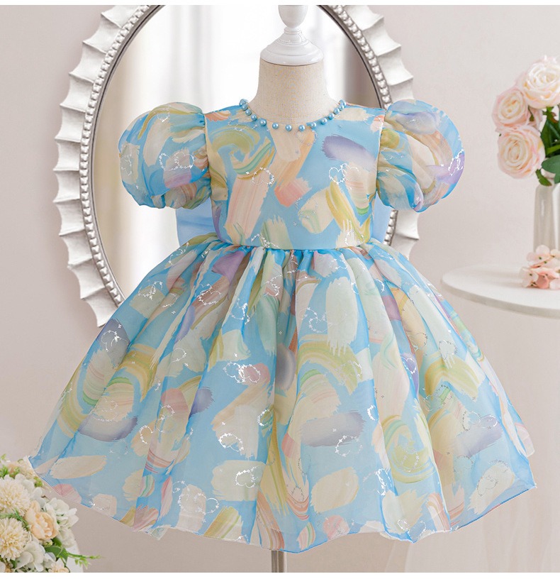 New Summer Toddler Baby Girl Puff Sleeve Bowknot Tulle Tutu Dress Kids Princess Party Dress