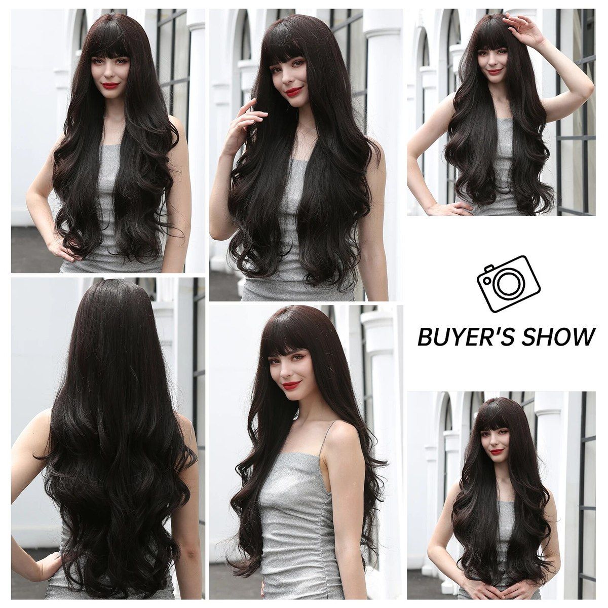 Breathable Long Curly Wigs with Bangs - Ideal for Cancer Patients and Fashion Enthusiasts Black as picture