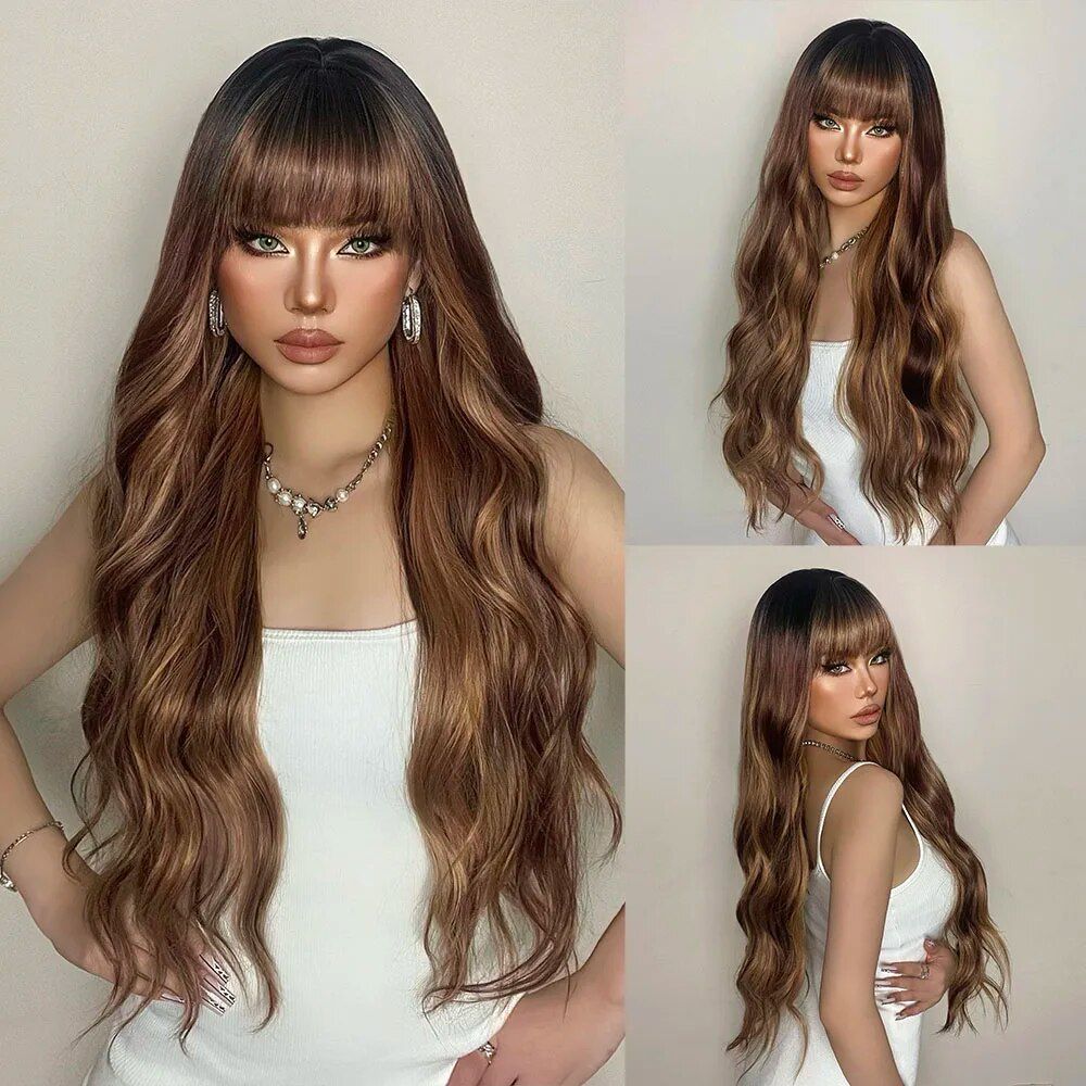 Breathable Long Curly Wigs with Bangs - Ideal for Cancer Patients and Fashion Enthusiasts Black as picture