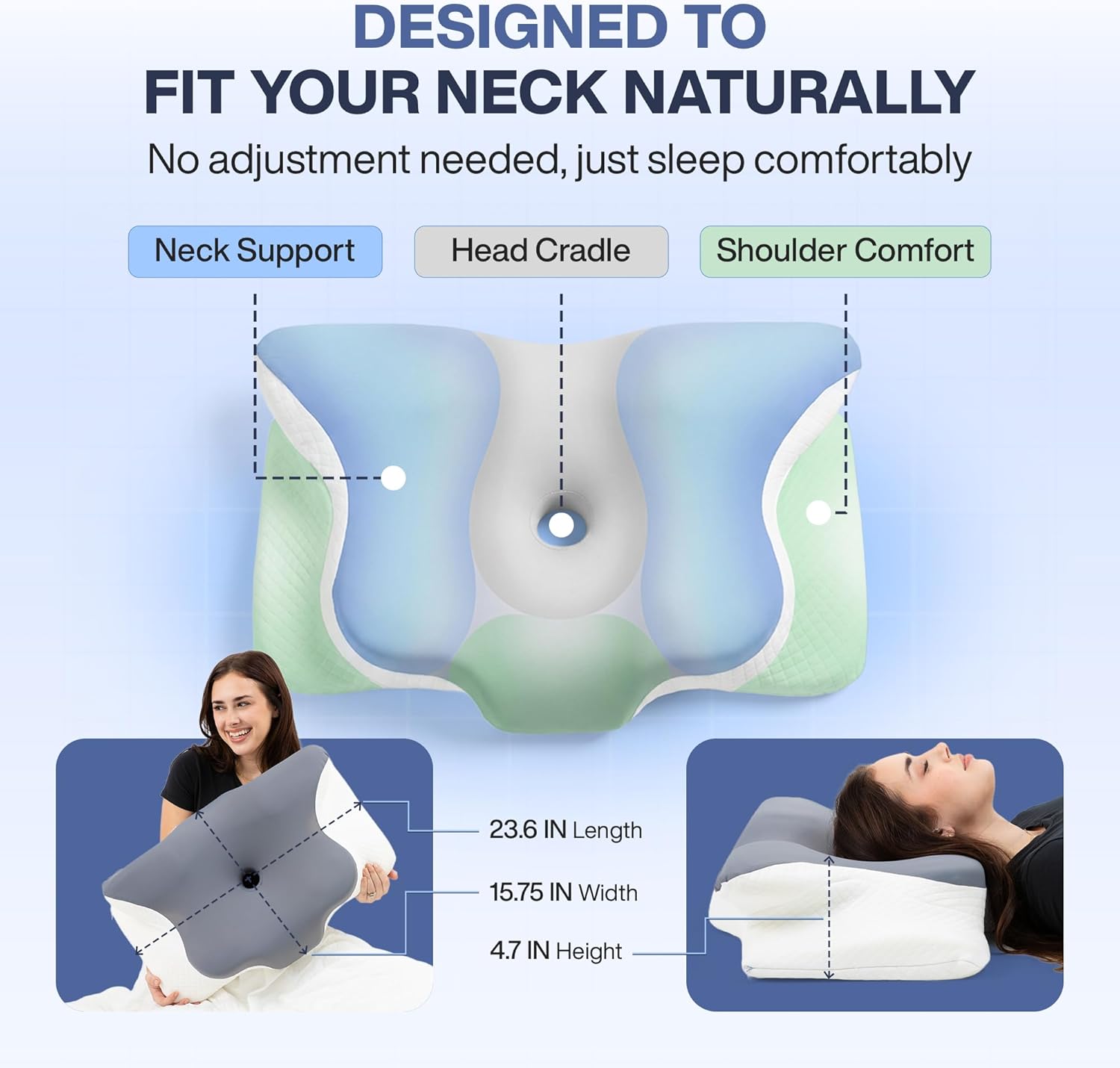 Butterfly Cervical Pillow Memory Foam Neck Support Pillow Orthopedic Contour Pillow for Neck Pain Relief and Better Sleep