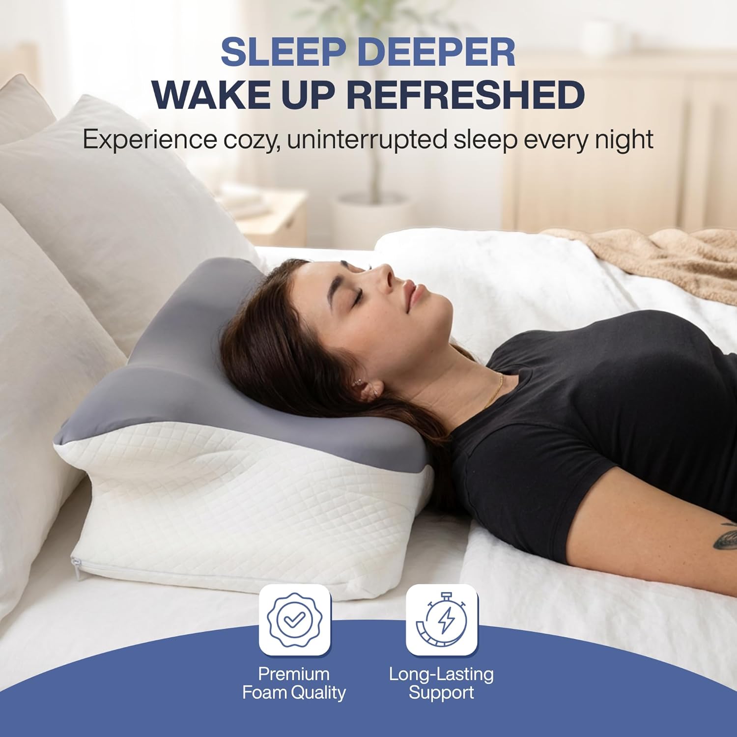 Butterfly Cervical Pillow Memory Foam Neck Support Pillow Orthopedic Contour Pillow for Neck Pain Relief and Better Sleep