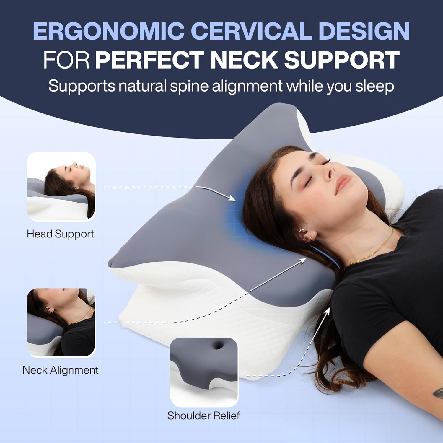 Butterfly Cervical Pillow Memory Foam Neck Support Pillow Orthopedic Contour Pillow for Neck Pain Relief and Better Sleep
