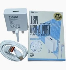 Tecno 18W Fast Charger Type-C Original Adapter with USB Cable, Super Fast Charging Wall Charger for Tecno, Infinix, itel, Android Smartphones and USB Devices