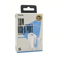 Tecno 18W Fast Charger Type-C Original Adapter with USB Cable, Super Fast Charging Wall Charger for Tecno, Infinix, itel, Android Smartphones and USB Devices