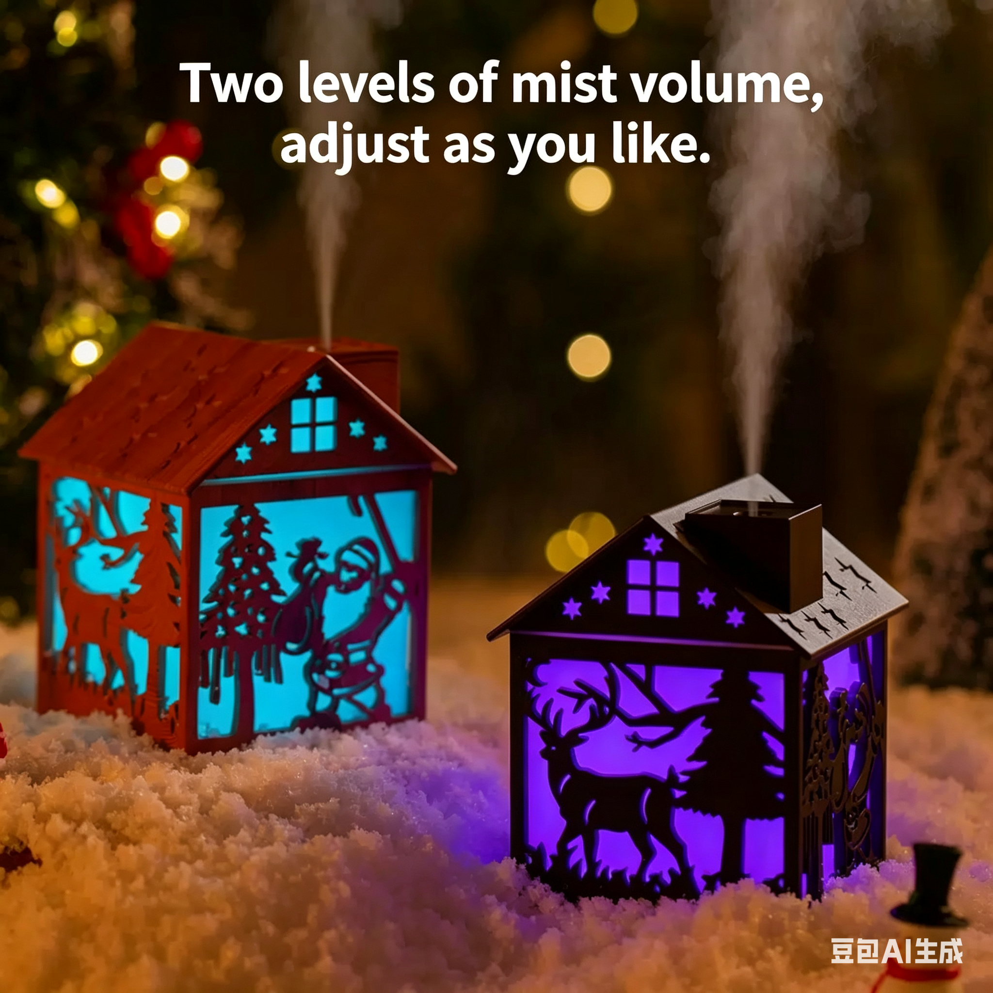 New Chinese-style wooden house humidifier with colorful changing lights. Suitable for home use, dormitory, bedside table. A large mist spray for refreshing and moisturizing the skin.