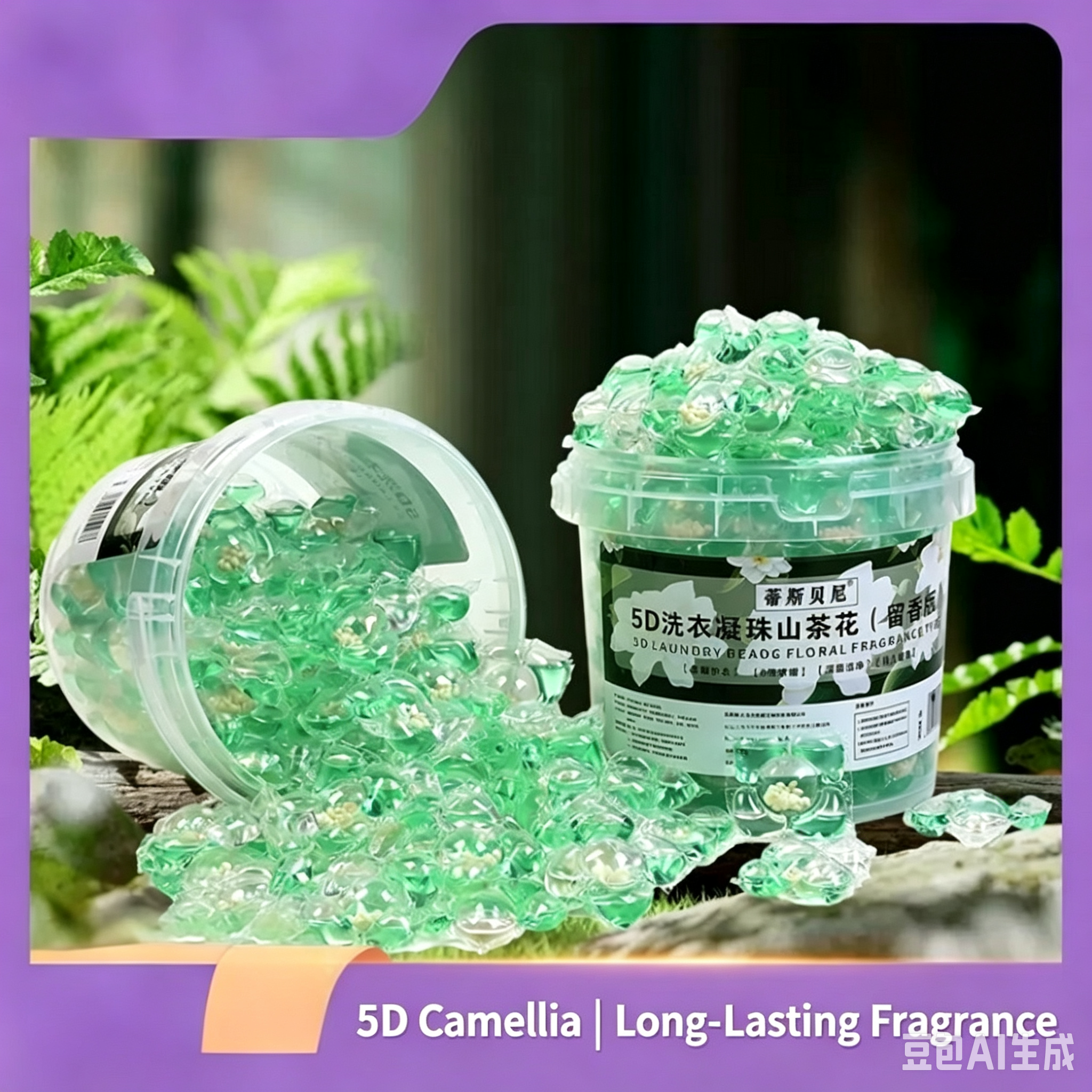 New TikTok laundry powder with camellia flowers - 100 capsules in a bucket, highly concentrated for deep cleaning and garment care. The fragrance lasts long. Say goodbye to the hassle of spraying perf