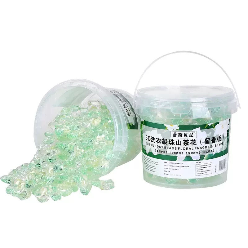 New TikTok laundry powder with camellia flowers - 100 capsules in a bucket, highly concentrated for deep cleaning and garment care. The fragrance lasts long. Say goodbye to the hassle of spraying perf