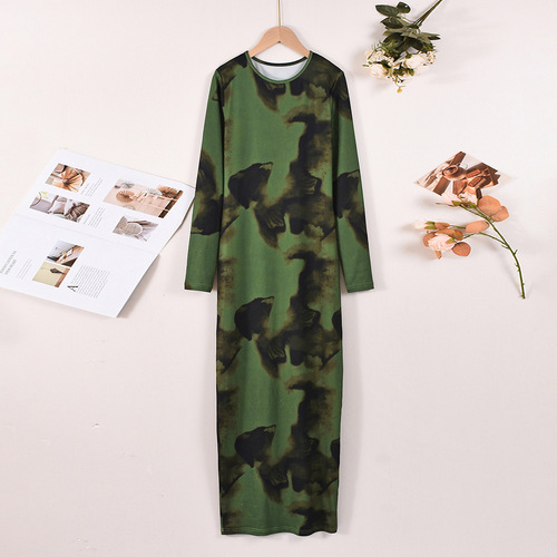 Women's Bodycon Maxi Dress Fall Spring Fashion Long Sleeve Floral Print Tight Fitted Party Club Dresses
