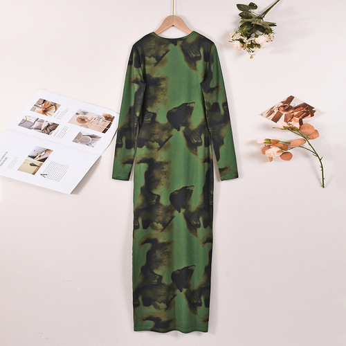 Women's Bodycon Maxi Dress Fall Spring Fashion Long Sleeve Floral Print Tight Fitted Party Club Dresses
