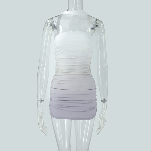 Women's 2026 Ombre Tube Mini Dress Strapless Backless Party Club Short Ruched Bodycon Dresses