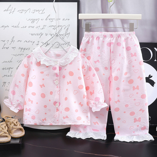 Girls Pajamas Set Long Sleeve Top and Pant Girls Peter Pan Collar Sleepwear 2-Piece
