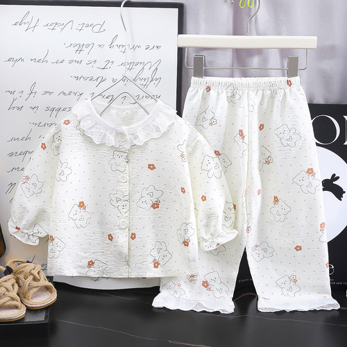 Girls Pajamas Set Long Sleeve Top and Pant Girls Peter Pan Collar Sleepwear 2-Piece