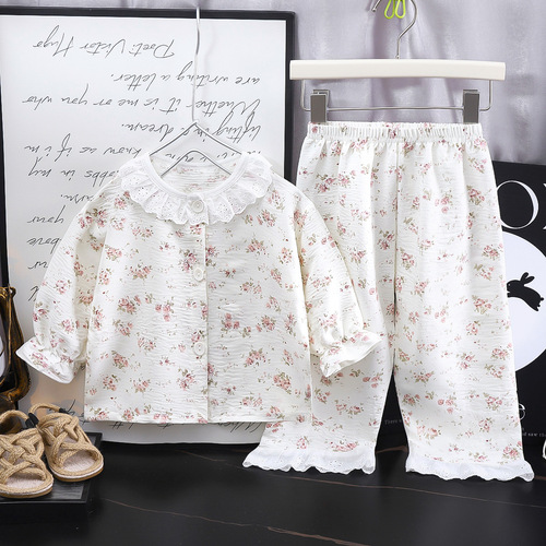 Girls Pajamas Set Long Sleeve Top and Pant Girls Peter Pan Collar Sleepwear 2-Piece