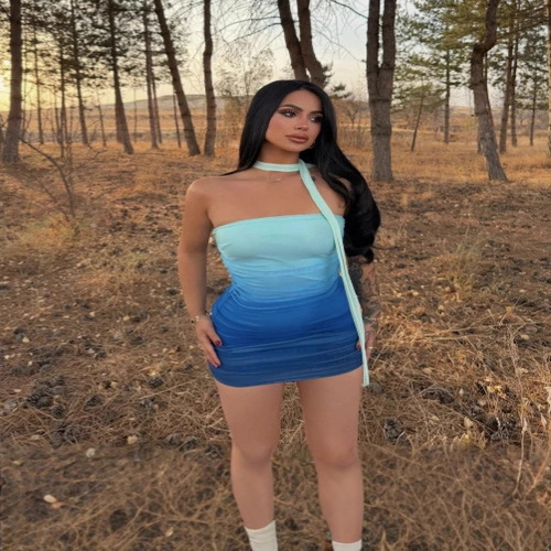 Women's 2026 Ombre Tube Mini Dress Strapless Backless Party Club Short Ruched Bodycon Dresses