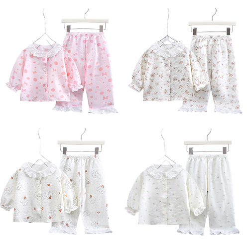 Girls Pajamas Set Long Sleeve Top and Pant Girls Peter Pan Collar Sleepwear 2-Piece