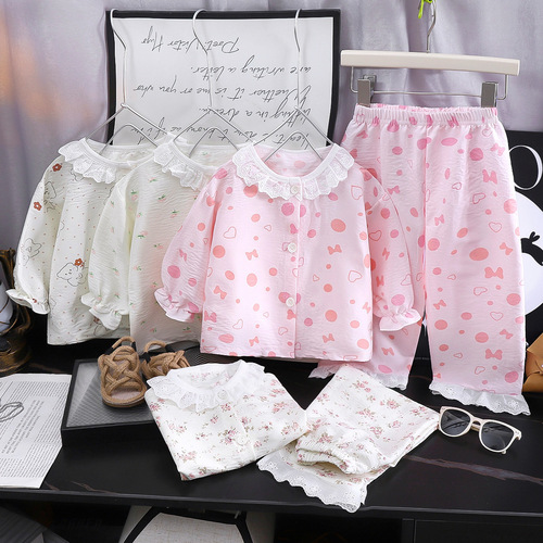 Girls Pajamas Set Long Sleeve Top and Pant Girls Peter Pan Collar Sleepwear 2-Piece