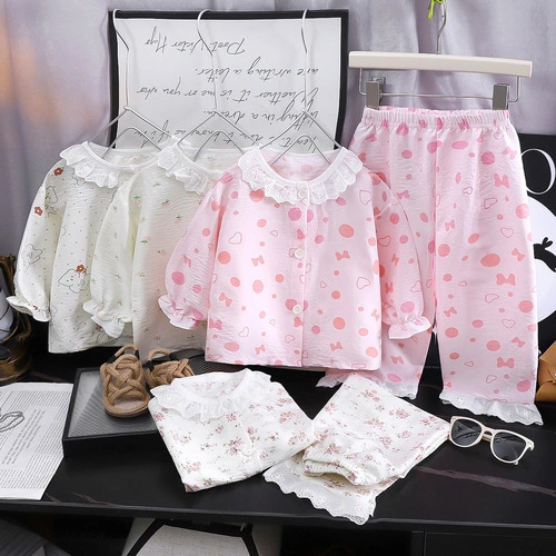 Girls Pajamas Set Long Sleeve Top and Pant Girls Peter Pan Collar Sleepwear 2-Piece