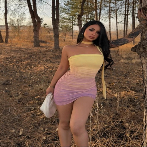 Women's 2026 Ombre Tube Mini Dress Strapless Backless Party Club Short Ruched Bodycon Dresses