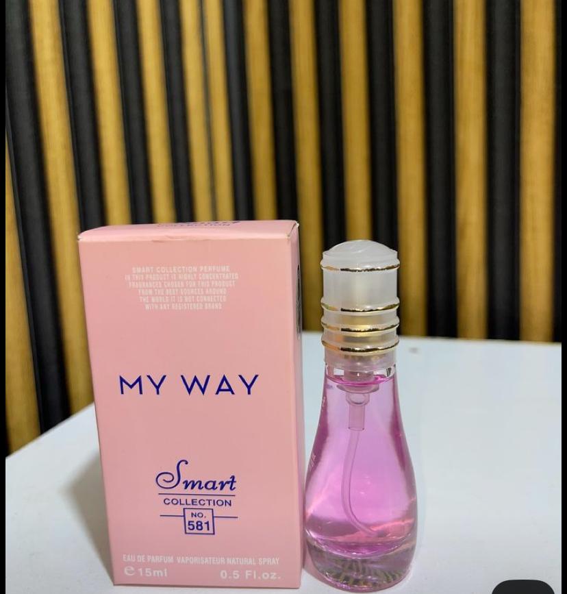 *My Way No. 581 by Smart Collection* is a 15ml Eau de Parfum in a pink, curved glass bottle. A floral-fruity scent inspired by designer perfumes, it’s light, feminine, and fresh. Compact and affordabl