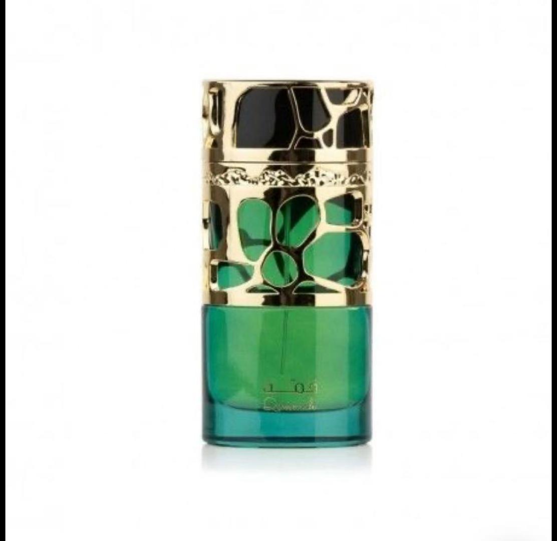 Lattafa Qimmah for Women: Sweet oriental gourmand with fruits, florals, vanilla, musk, and amber. Warm, feminine, long-lasting. Perfect for evenings. 100ml green bottle with ornate gold cap.