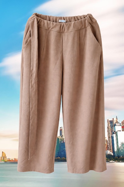 Women High Waist Wide Leg Palazzo Pants – Loose Fit Casual Office Trousers (Beige)