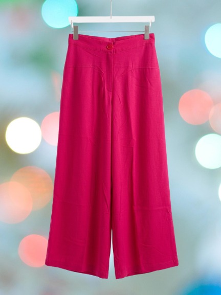 Women High Waist Wide Leg Palazzo Pants – Casual Loose Fit Elegant Long Trousers (Pink)