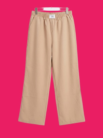 Women High Waist Elastic Waist Wide Leg Trousers – Casual Loose Fit Comfortable Long Pants (Khaki)