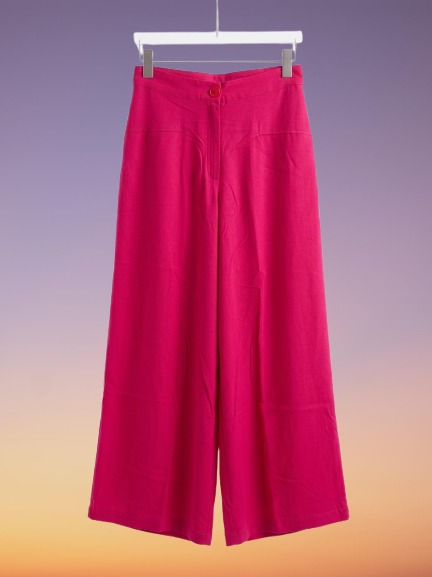 Women High Waist Wide Leg Palazzo Pants – Casual Loose Fit Elegant Long Trousers (Pink)