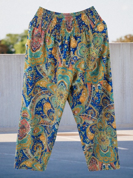 Women’s High Waist Paisley Palazzo Pants – Soft Stretch Wide Leg Trousers Casual & Elegant