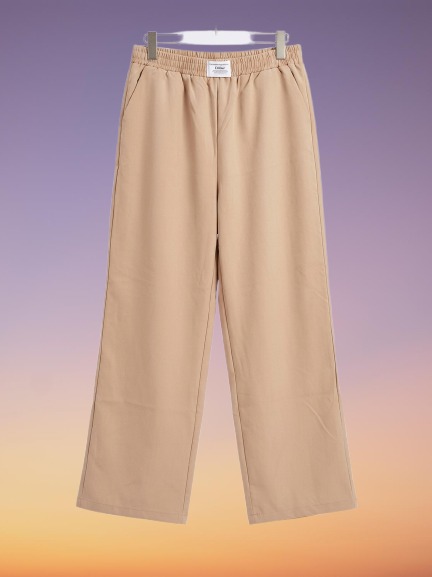 Women High Waist Elastic Waist Wide Leg Trousers – Casual Loose Fit Comfortable Long Pants (Khaki)