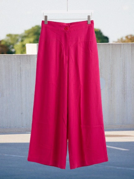 Women High Waist Wide Leg Palazzo Pants – Casual Loose Fit Elegant Long Trousers (Pink)