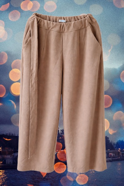 Women High Waist Wide Leg Palazzo Pants – Loose Fit Casual Office Trousers (Beige)