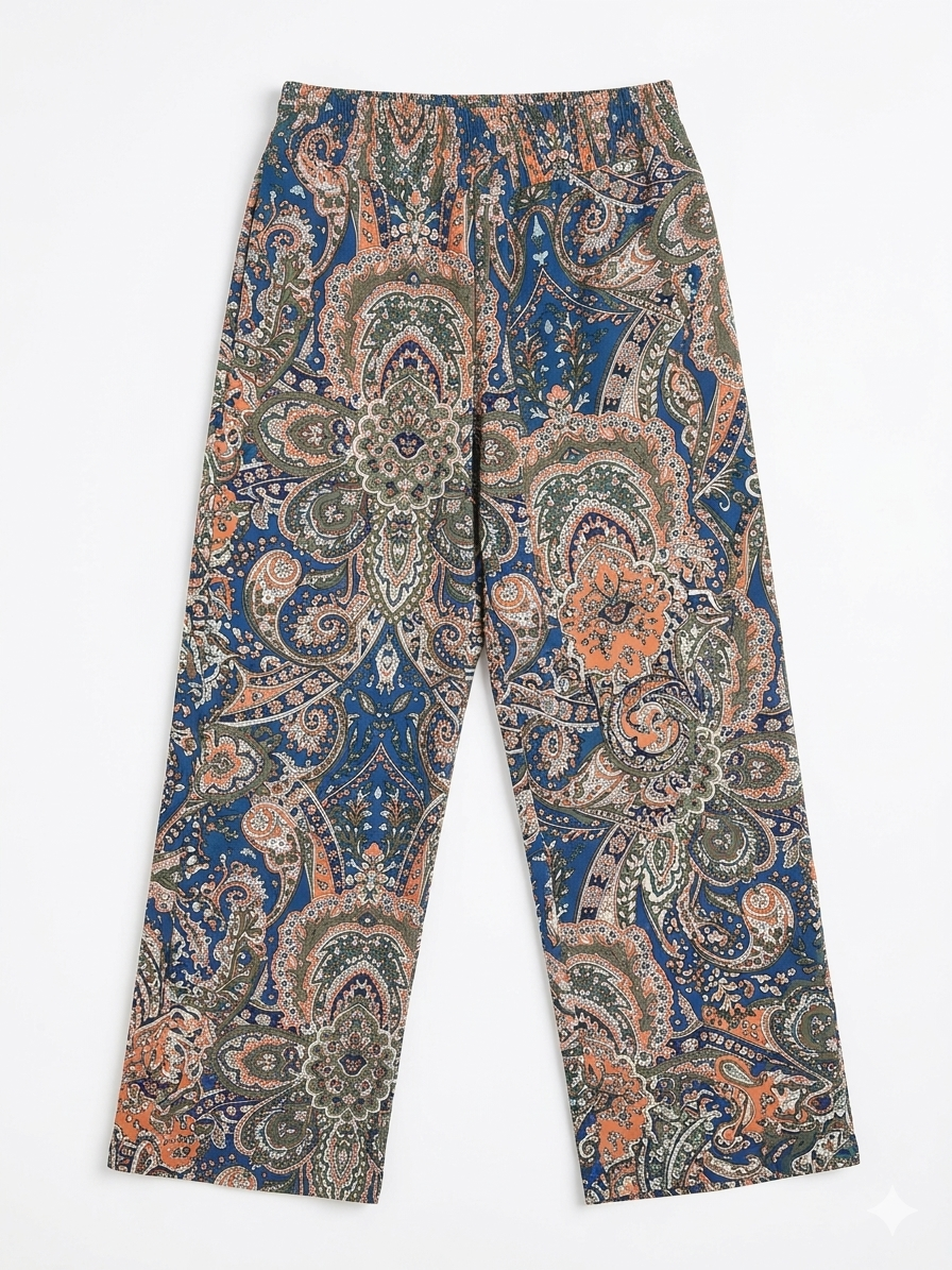 Women’s High Waist Paisley Palazzo Pants – Soft Stretch Wide Leg Trousers Casual & Elegant