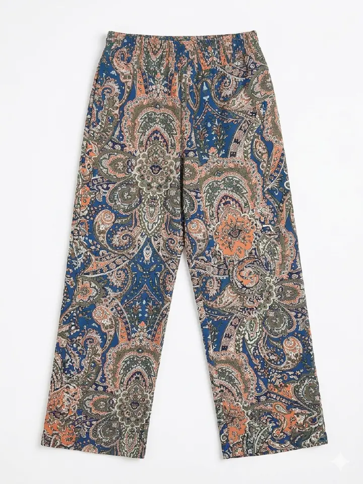 Women’s High Waist Paisley Palazzo Pants – Soft Stretch Wide Leg Trousers Casual & Elegant