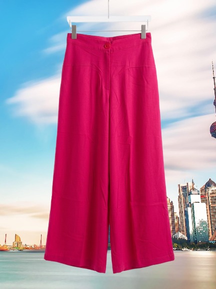 Women High Waist Wide Leg Palazzo Pants – Casual Loose Fit Elegant Long Trousers (Pink)